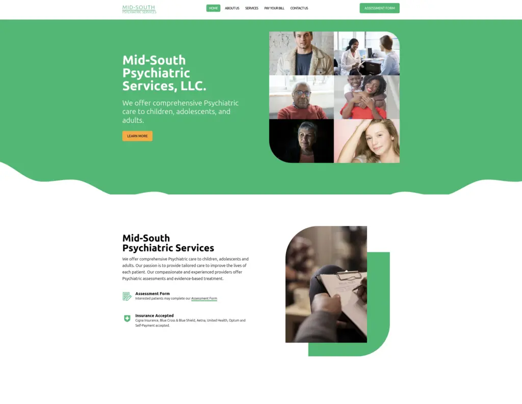MSPS website featuring patient-first design and assessment forms